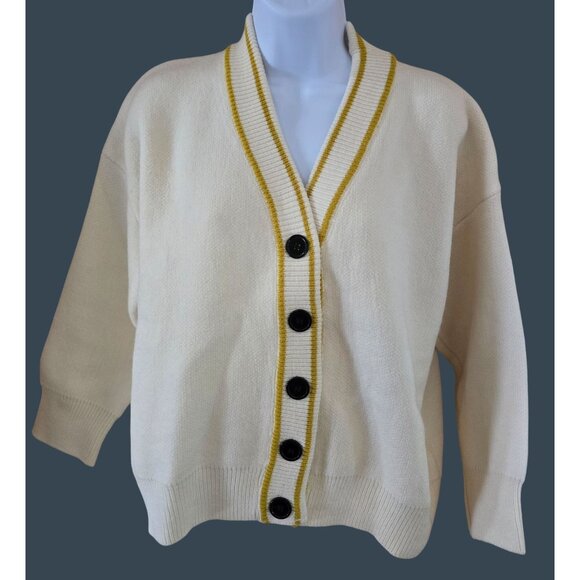 En Crème M/L Womens Cardigan With Smiley Patch & Yellow Stripe Details emoji - Picture 1 of 9